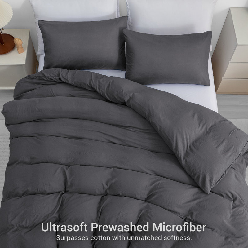 Microfiber Solid Colour Duvet Cover Set, Double (200cm x 200cm), Grey