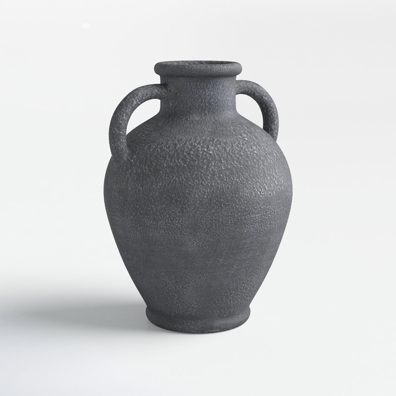 Ceramic Whitewashed Textured Amphora Decorative Vase with 2 Handles