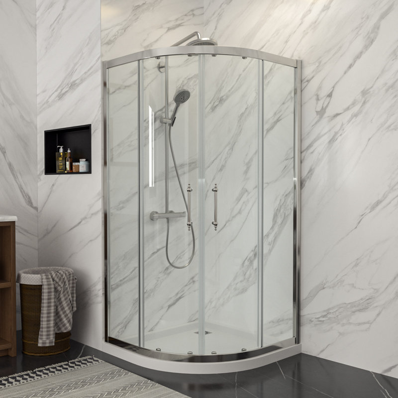36" W x 72" H Semi-Frameless Corner Shower Enclosures Bathroom Double Sliding Glass Shower Door 1/4 in. Glass Door, 36" x 72"