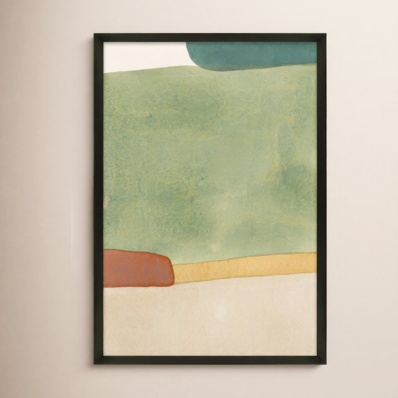 Distant Green Painting by Julia Balfour, 21" W x 30" H, Black Framed