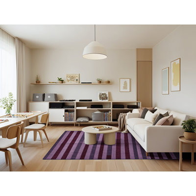 Tapis mauve à rayures horizontales lavable à la machine