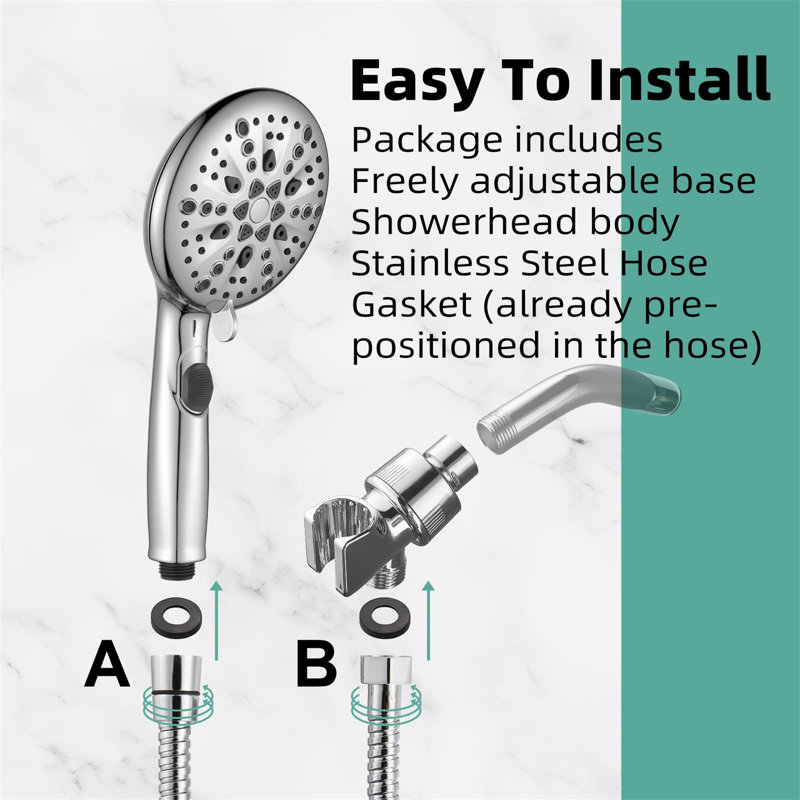 Chrome Handheld Shower Head with Filter and 9 Spray Modes