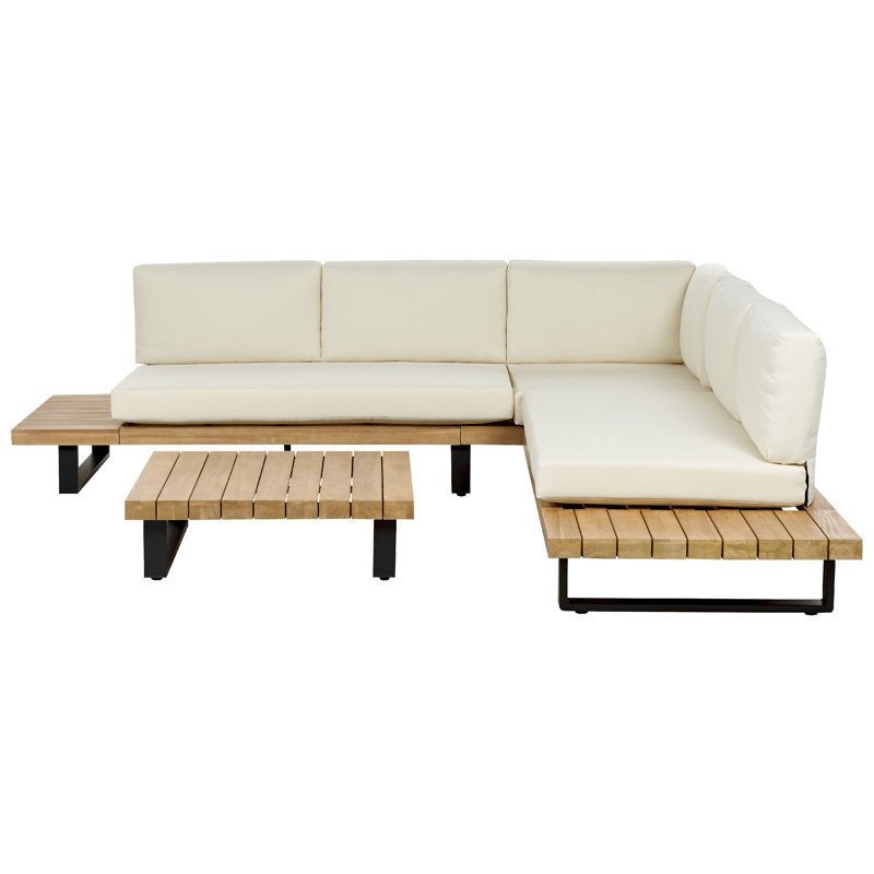 5 Seater Certified Acacia Wood Garden Corner Sofa Set Off White Heneman