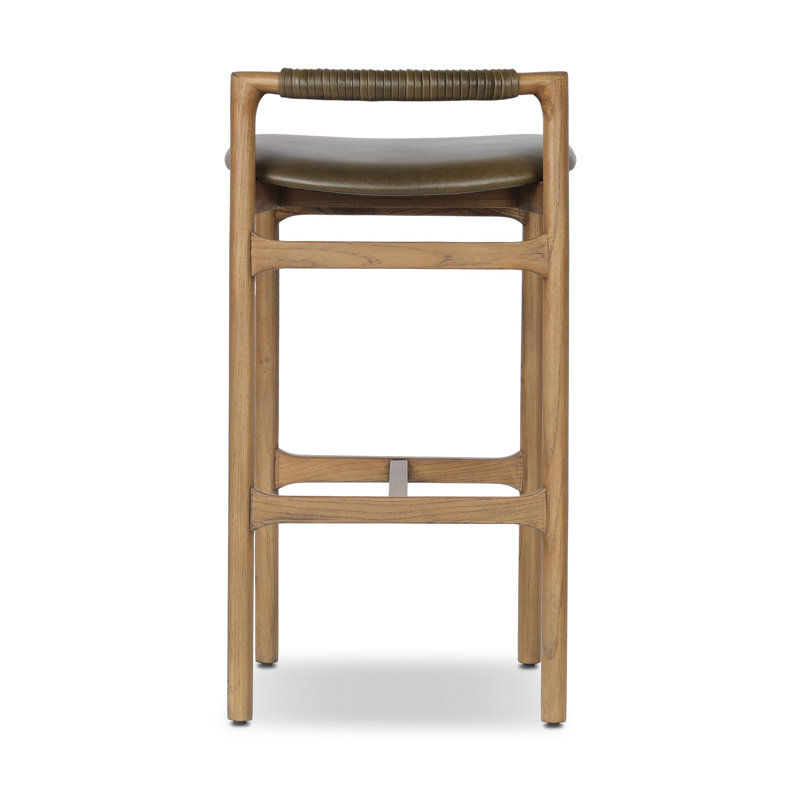 Baden Stool, Toasted Nettlewood, Dulane Moss/Genuine Leather, Bar Stool (30" Seat Height)