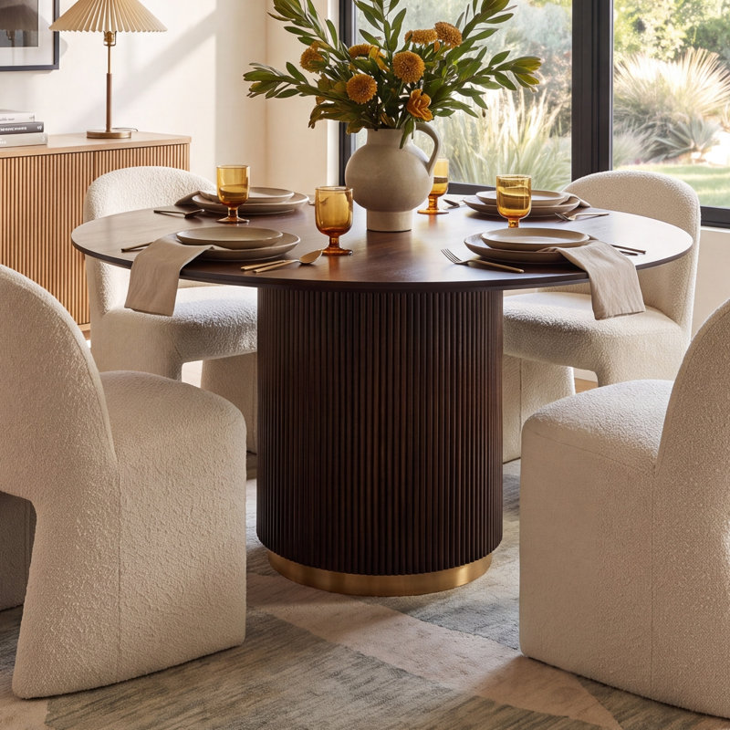 Rylee Modern Dining Table, Black/Gold, Brown