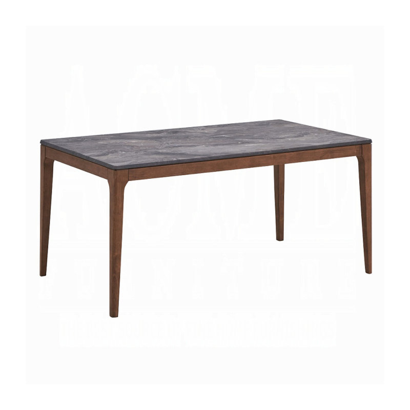 ACME Bevis Dining Table, Engineered Stone & Walnut Finish