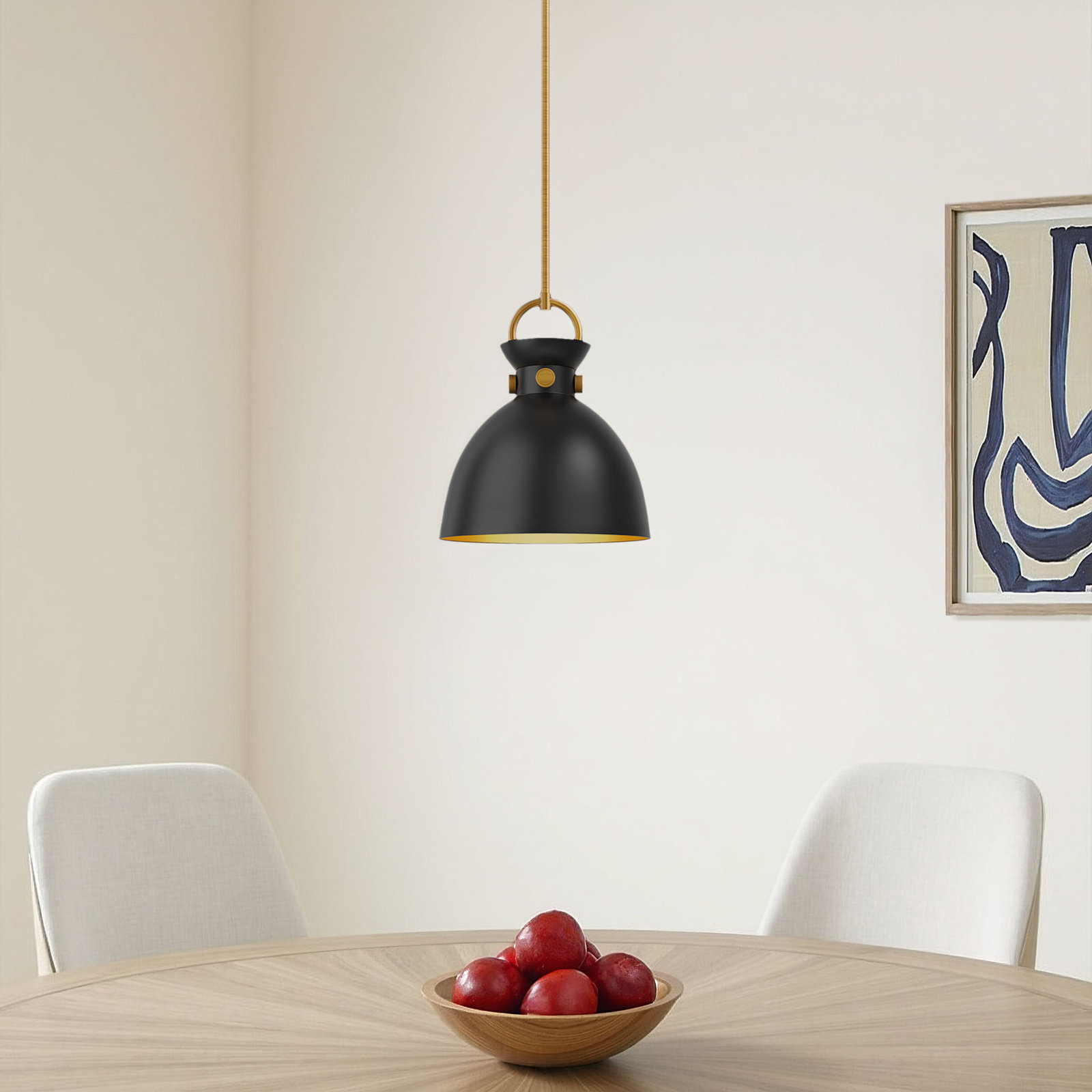 Tinka Single Light Metal Steel Pendant, Aged Gold, Matte Black, 12.75" H x 10.5" W x 10.5" D