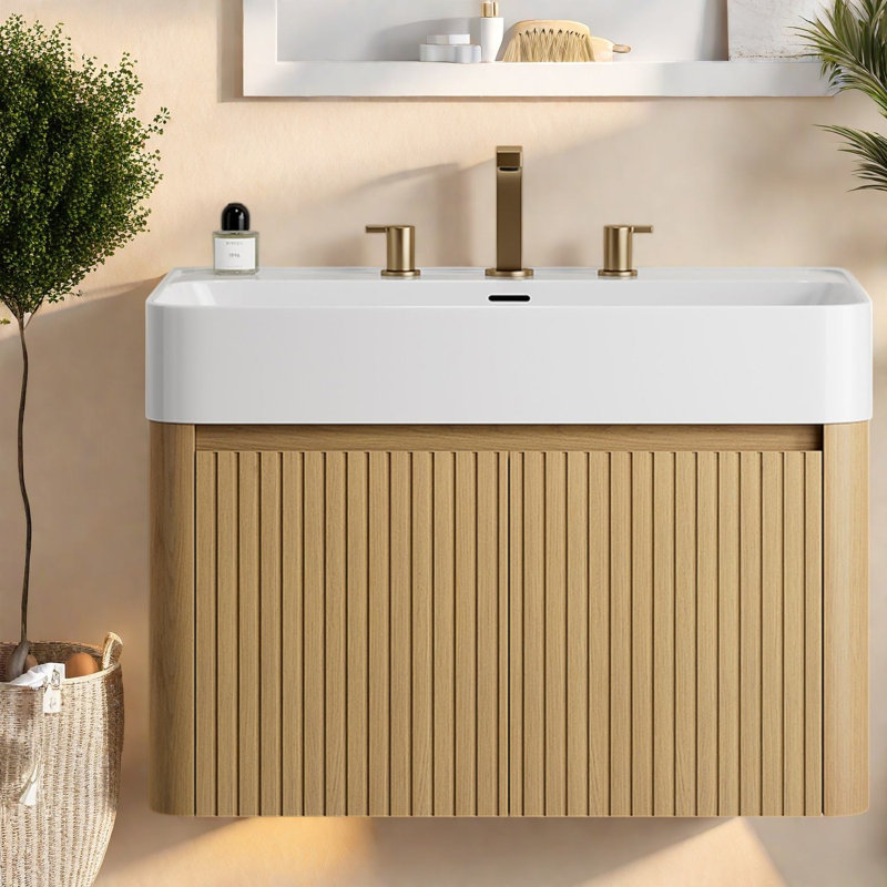 Meuble-lavabo moderne avec rangement, meuble-lavabo suspendu en bois de 76 cm (30 pouces) avec lavabo., 29.53
