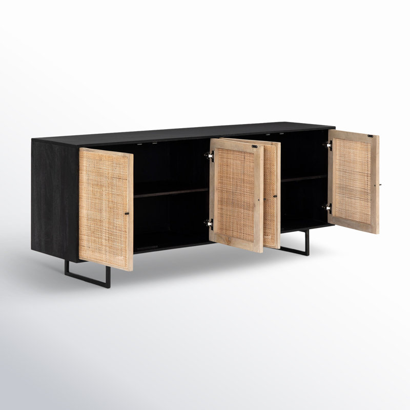 Carmel 72" Sideboard, Black Wash with Natural Cane