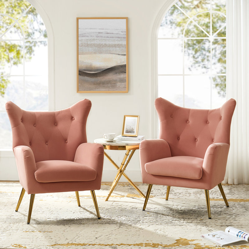 Fauteuil à oreilles 29,25 po Avianna, Velours rose