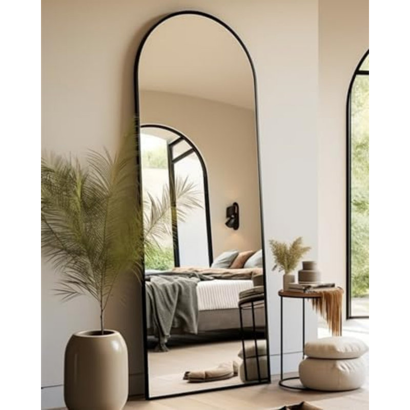 Arched Full Length Mirror - 18"58" Standing Mirror With Stand Or Wall Mounted For Bedroom And Living Room - Black, Black