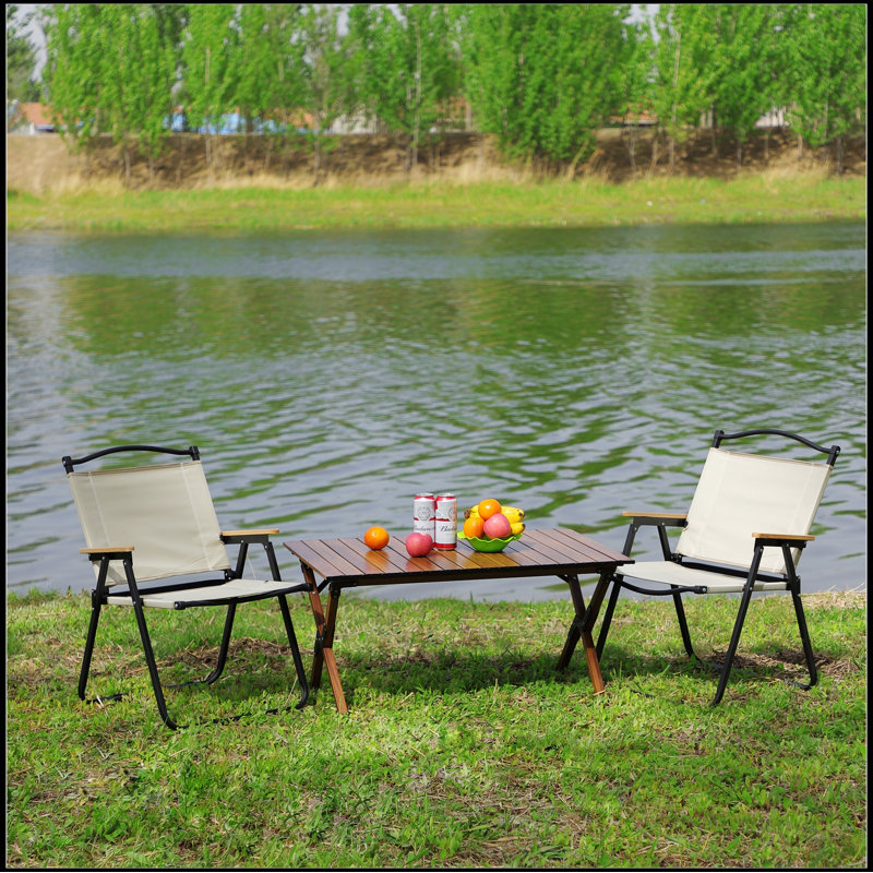 Table pliante d'extérieur 3 pièces et deux chaises, roulette légère en aluminium pour l'intérieur, le camping en plein air, les pique-niques, la plage, la cour, le barbecue, la fête, le patio