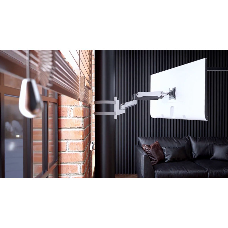 White Full Motion Gas Spring Monitor Mount for 15-32 Inch Screens