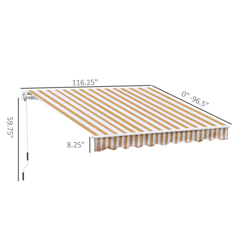 Auvent rétractable 8 ', Rayures beiges, H 59 po x l 116,2 po x P 96,5 po