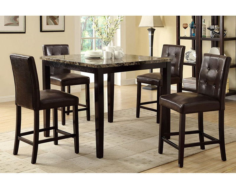 Dining Table Faux Marble Top Birch Veneer MDF Dining Room Furniture 1pc Table
