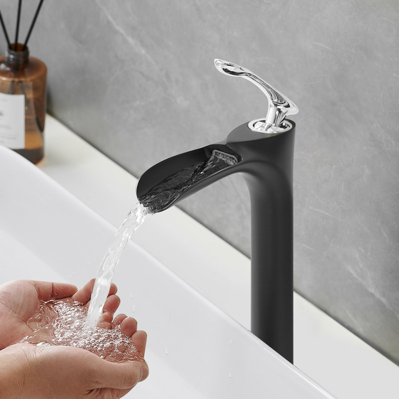 Waterfall Single Hole Single Handle Bathroom Vessel Sink Faucet, Matte Black, Chrome