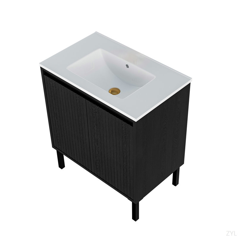 Meuble-lavabo de salle de bain sans lavabo, 30", Noir