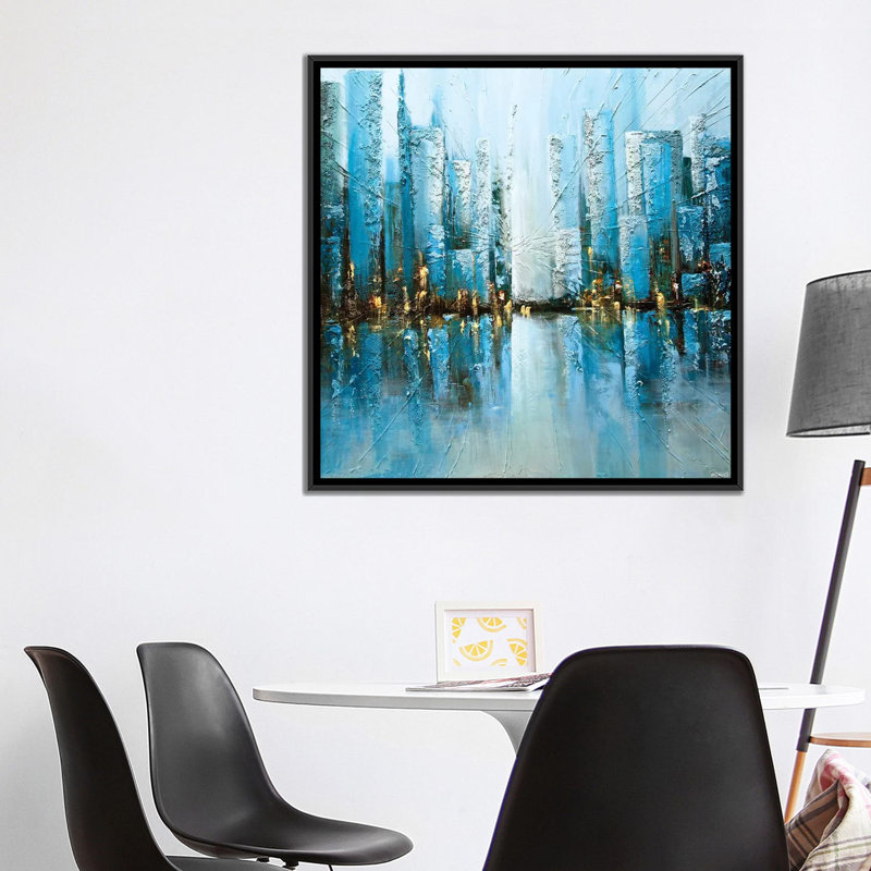 «Swiger Blue Rise», reproduction sur toile, H 18 po x l 18 po x P 1,5 po, Pas de tapis, Toile encadrée noire