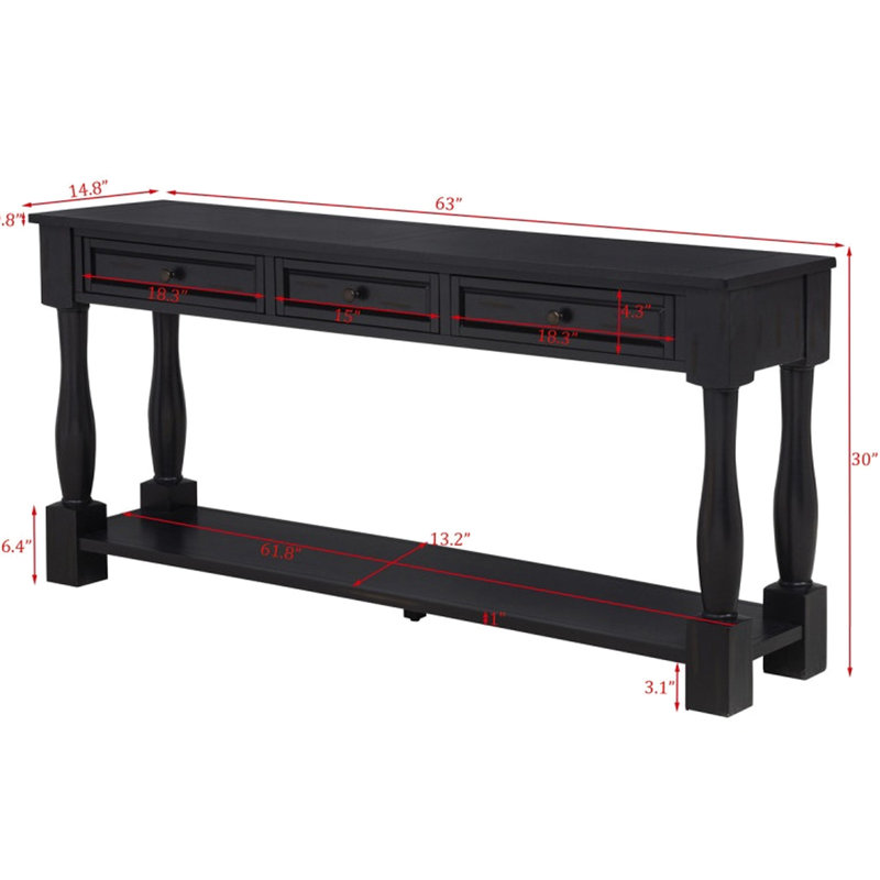 Console de 63 po extra-épaisse avec tiroirs et tablette, finition, style méditerranéen pour le couloir, forme rectangulaire longue 3 Assemblage pratique requis
