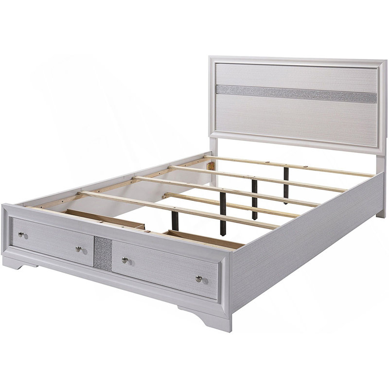 Lit plateforme avec rangement Lininger, Blanc, Grand