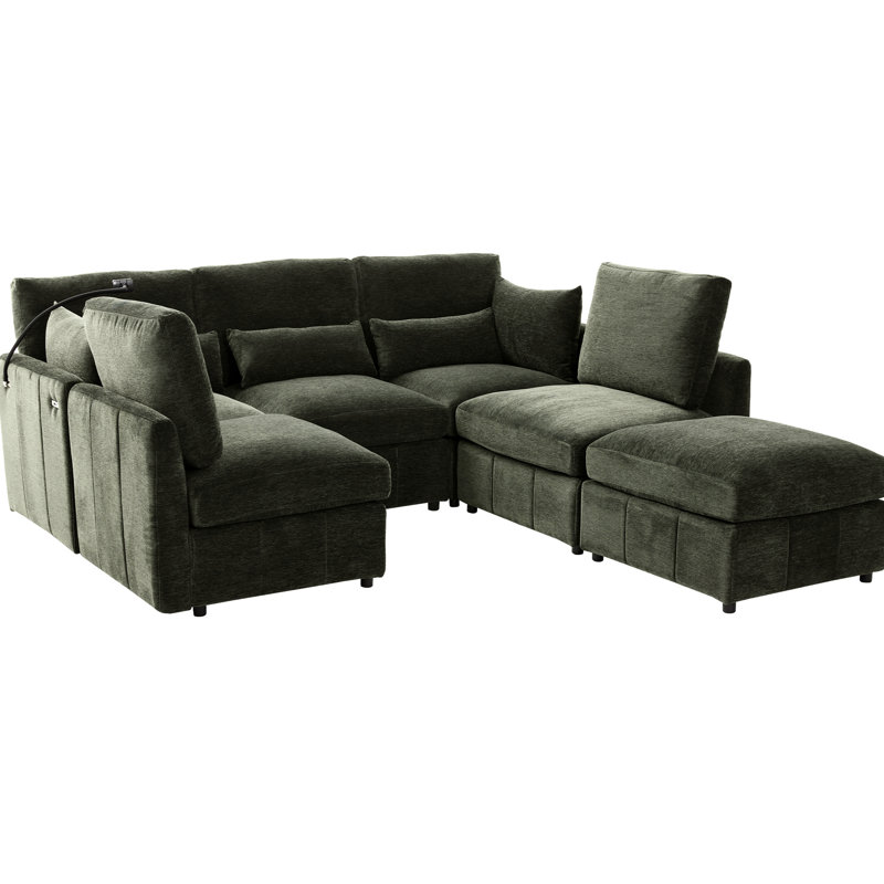 85.4" U-Shaped Sectional With Movable , Two Ports, Phone Holder, And Ergonomic Posture Support For Living Space Modern Depth, Frame Comfortable