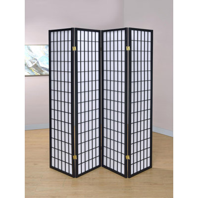 Dinjo 69.1" W x 70.75" H 4 - Panel Solid Wood Folding Room Divider