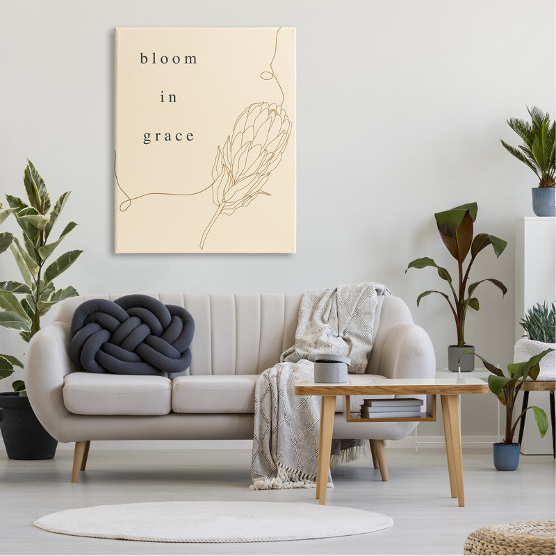 «Bloom In Grace Minimalistic Plant Blossom», dessin par Lil 'Rue - impression, L 36 po x H 48 po, Toile tendue