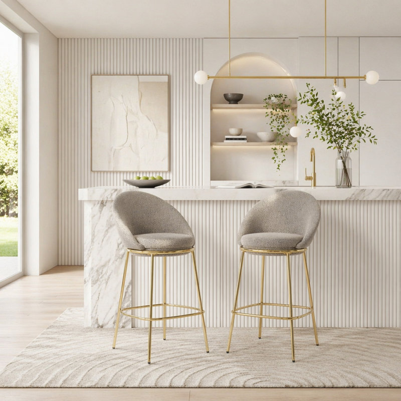 Ensemble de tabouret de bar intérieur en métal, Beige+Gold