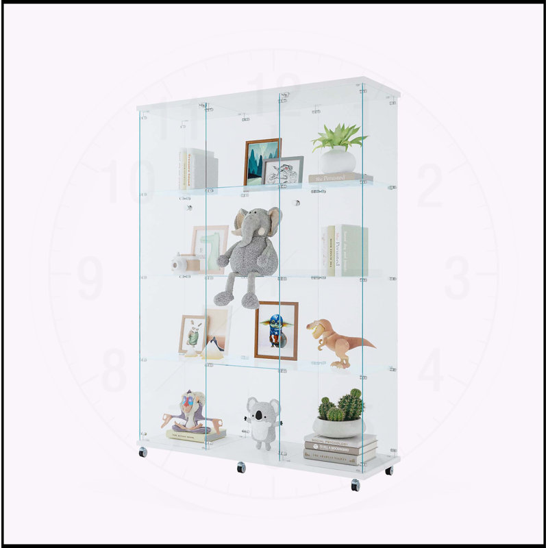 Vitrine en verre exquise avec plusieurs tablettes pour différentes pièces, Blanc