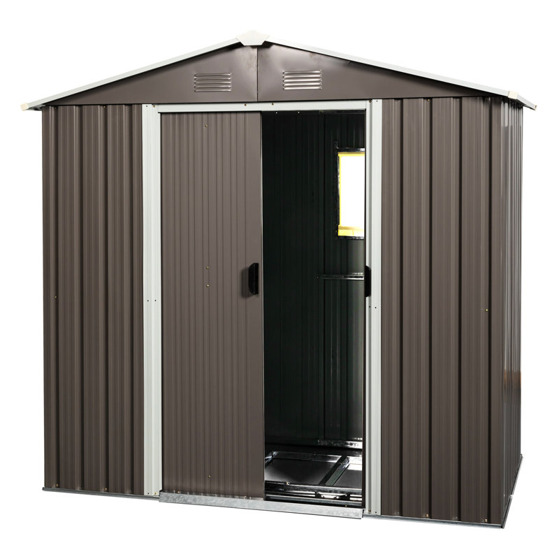 8Ft X 4Ft Outdoor Metal Shed - Gray With Galvanized Iron Frames & Easy Assembly Kit Anchors Punched Vents, Foundation Gloves