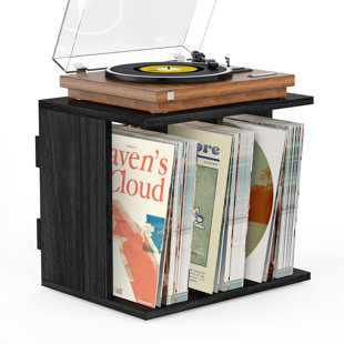 Support pour tourne-disque, porte-disques à 3 compartiments avec rangement en vinyle, jusqu'à 80 à 100 albums,