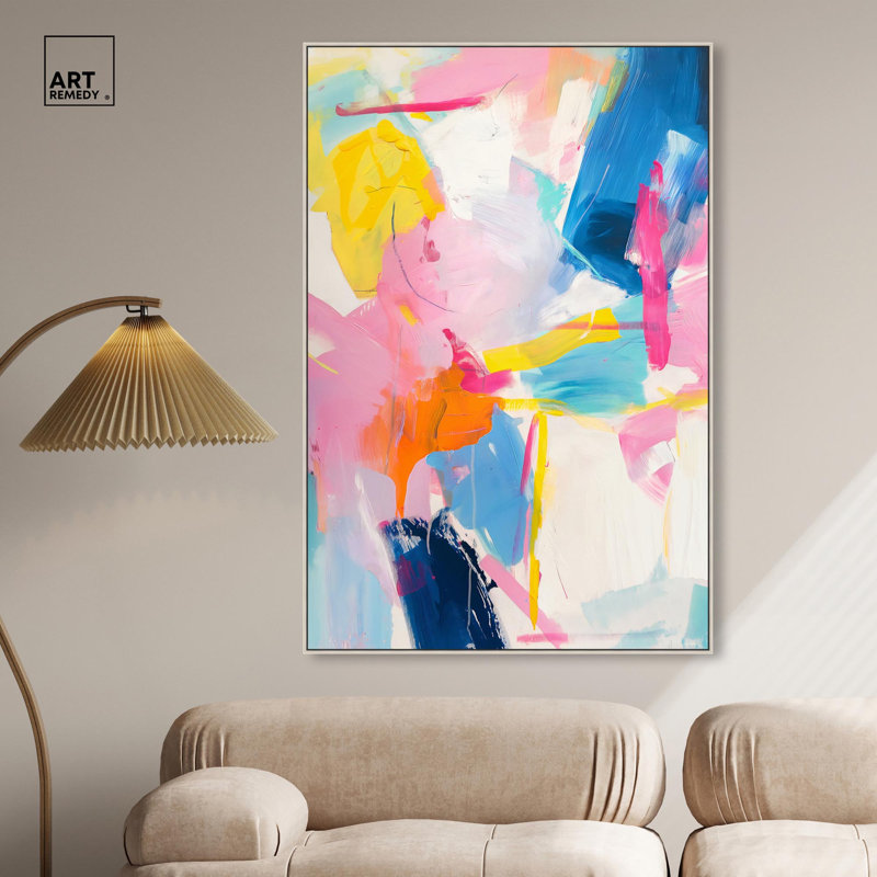 «Sculpted by Color Canvas Modern Color Abstract» par Art Remedy, Cadre argenté, 55" H x 37" W