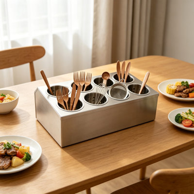 Stainless Steel Round Flatware Caddy