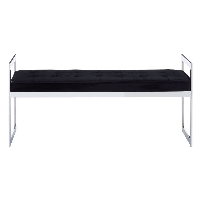 Redd Velvet Upholstered Bench, Black, Silver, 56" H x 120" L x 40" D