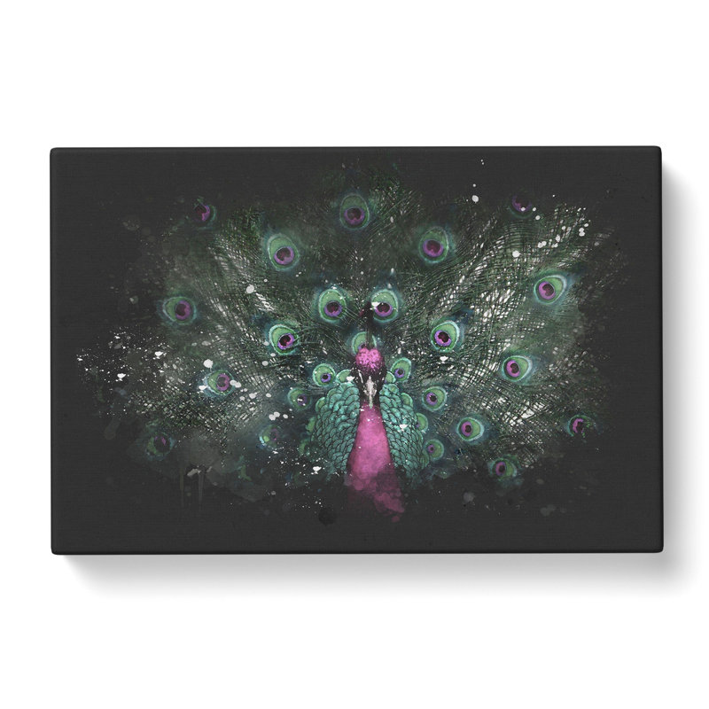 Mesmerising Pink & Green Peacock - Wrapped Canvas Print, 60cm H x 91cm W x 3cm D