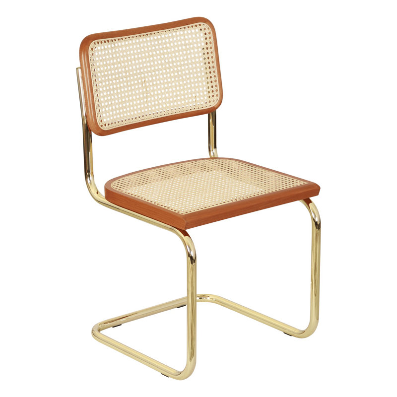 Marcel Breuer Cesca Cane Cantilever Dining Side Chair, Cherry/Natural/Brass