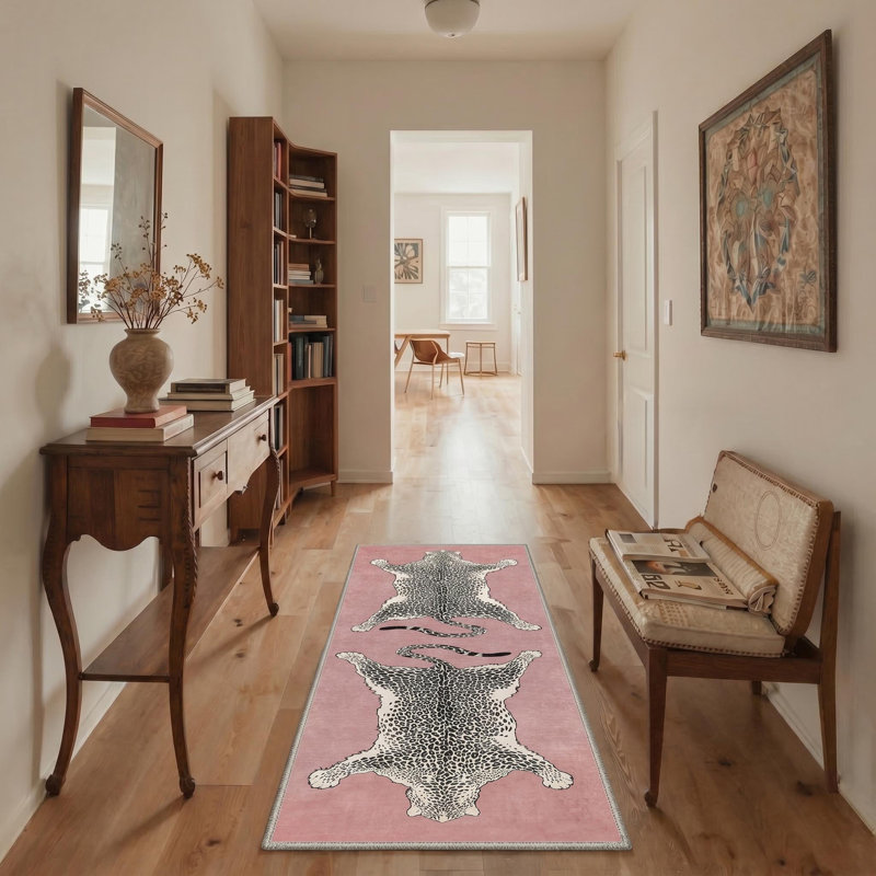 Tapis de couloir rose / noir lavable à la machine avec envers antidérapant, Tapis de couloir 2 pi x 6 pi