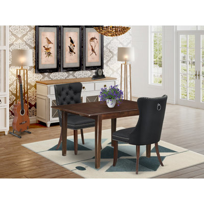 Ensemble de salle à manger 3 pièces composé d'une table de cuisine rectangulaire avec rallonge amovible et 2 chaises rembourrées, acajou
