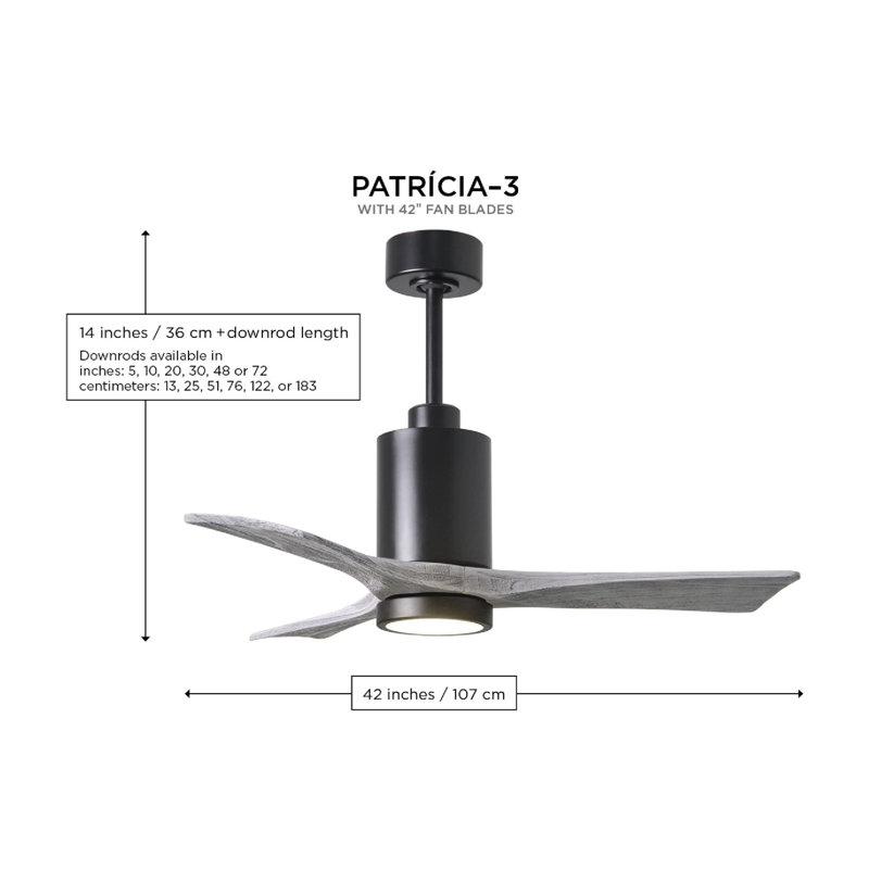 Patricia LED Downrod Ceiling Fan, 42", Barn Wood Tone, Matte Black