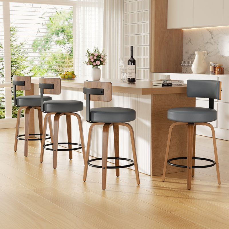 Tabouret de bar pivotant chic en cuir pour un confort et un style ultimes, Marron foncé, 4