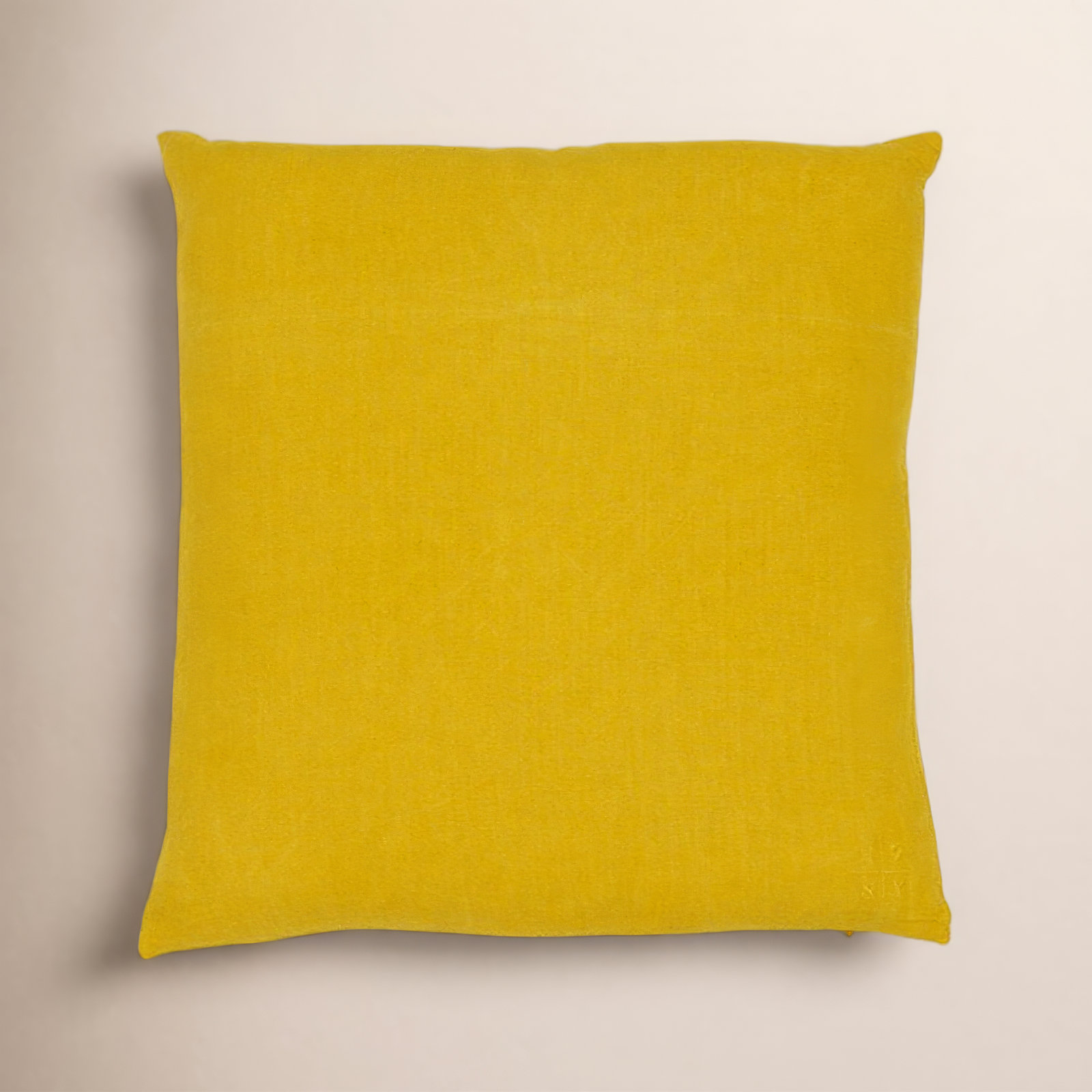 Simple Embroidered Linen Throw Pillow, Mustard, Square 18"