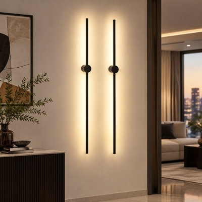 100cm Aluminium Black LED Flush Mounted Sconce (Set of 2)