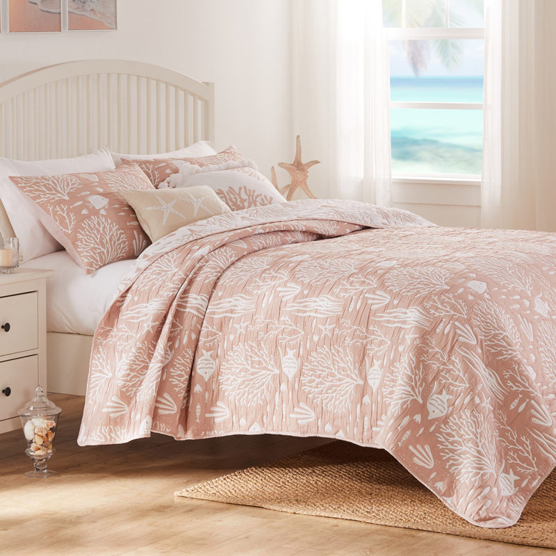 Marina Blush Full Microfiber Reversible Nautical Coverlet Set