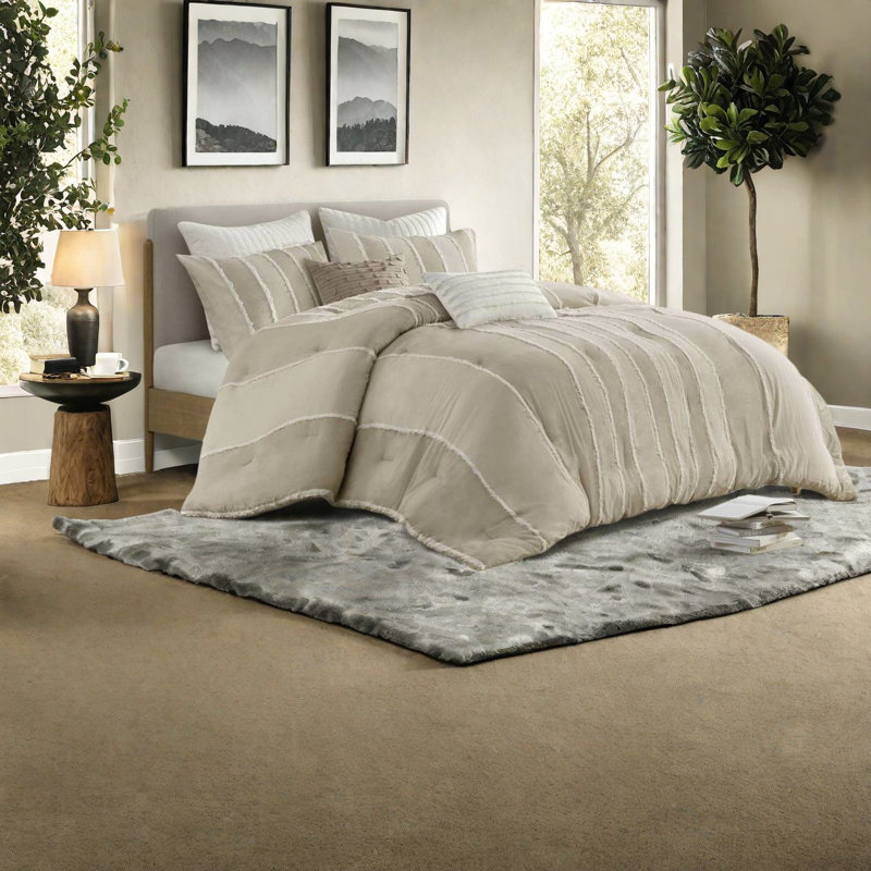 Taupe Cotton Bedding Sets With Striped Modern Design, King Size