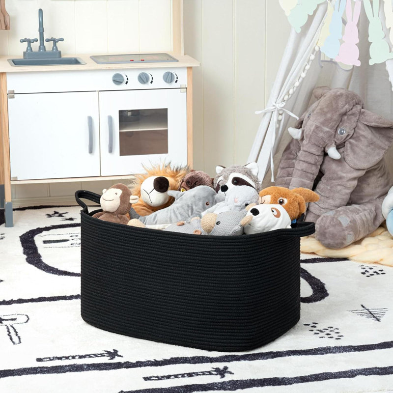 Large Blanket Basket Living Room,Woven Storage Basket For Blankets, Toys, Rectangle Rope Dirty Clothes Baskets For Nursery, Bedroom