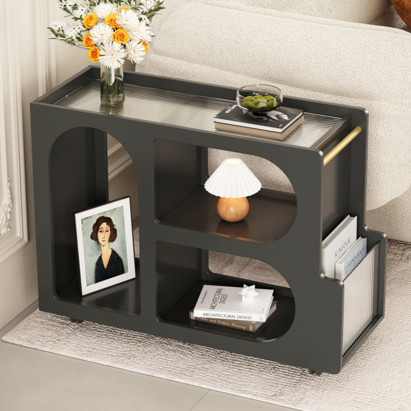 Table de chevet pour chambre à coucher, table de chevet, table de bout mobile avec roues verrouillables, petite table basse avec verre trempé cannelé