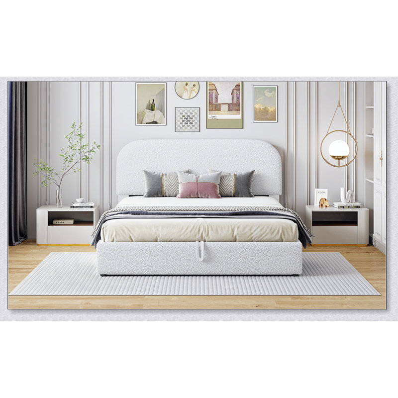 Lit plateforme tapissier Teddy, Blanc, Grand