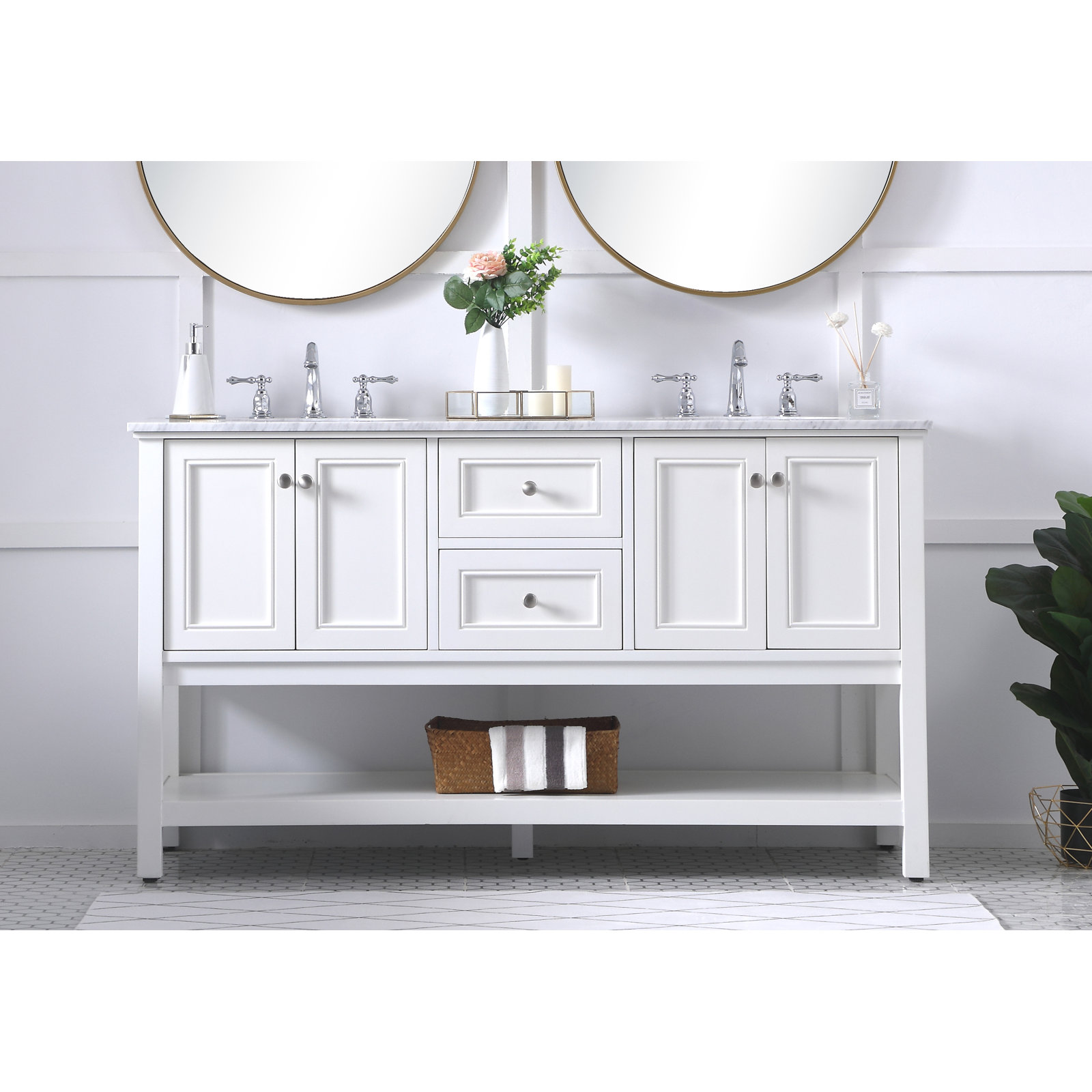 Bonsai 60'' Double Bathroom Vanity, White