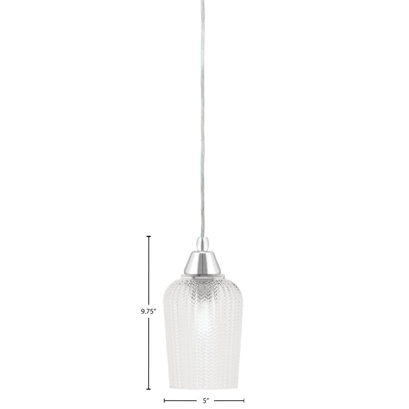 Any Cord Hung Mini Pendant With 5" Textured Glass, Clear, Clear, Chrome