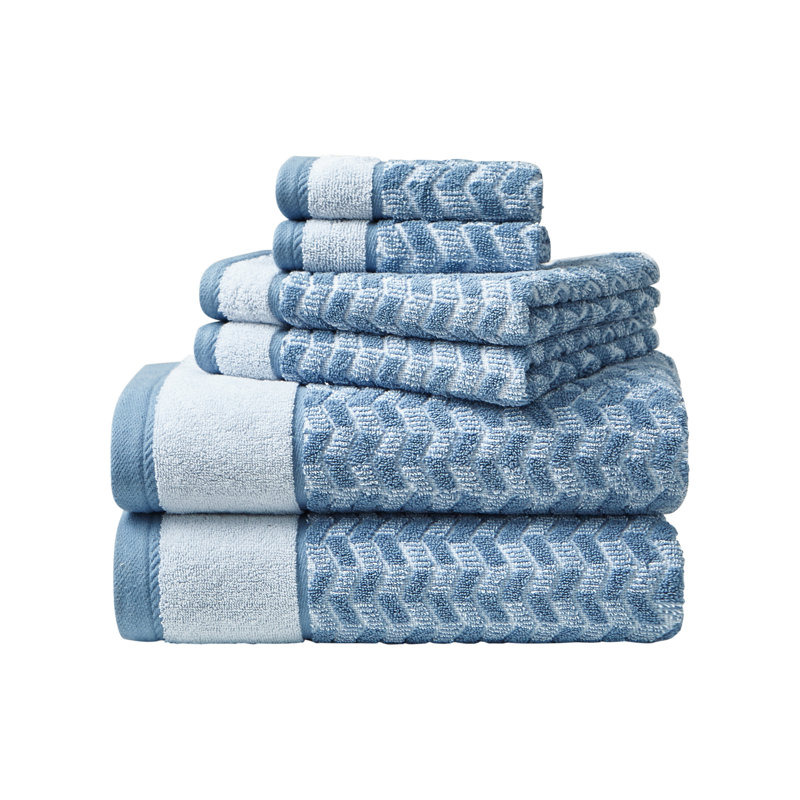 Nautica 6 Piece 100% Cotton Towel Set, Zane Blue Chevron